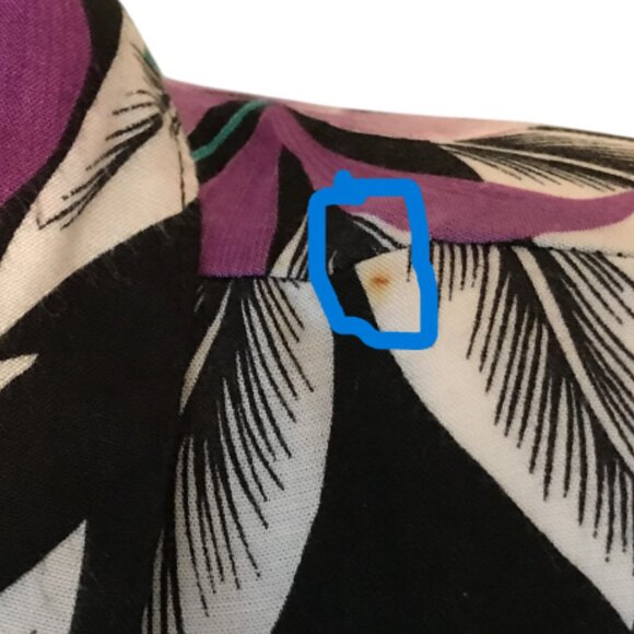 Ms. Paquette Floral Print Rayon Blouse: 70s Tropical Tunic, Black Purple Size M - Picture 4 of 8